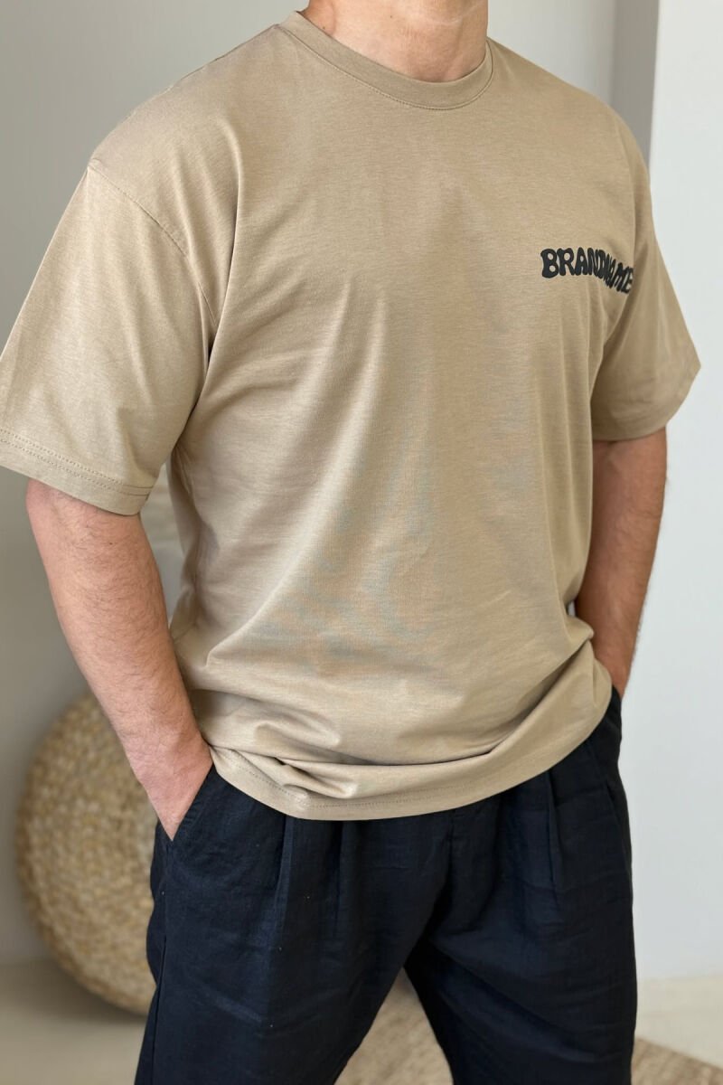 BRANDNAME WRITTING BACK DESIGN MEN T-SHIRT LIGHT BROWN/KAZB - 2