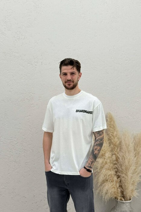 BRANDNAME WRITTING BACK DESIGN MEN T-SHIRT WHITE-E BARDHE - KLAUDIO FASHION