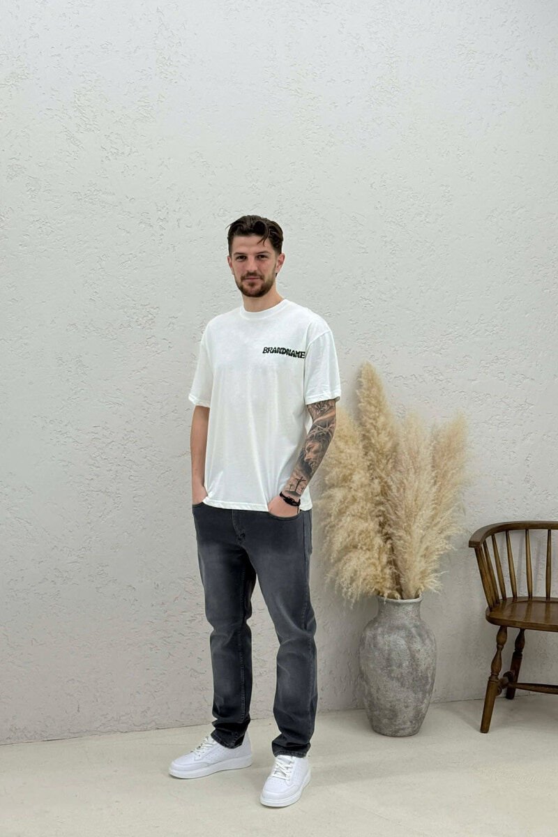 BRANDNAME WRITTING BACK DESIGN MEN T-SHIRT WHITE-E BARDHE - 2