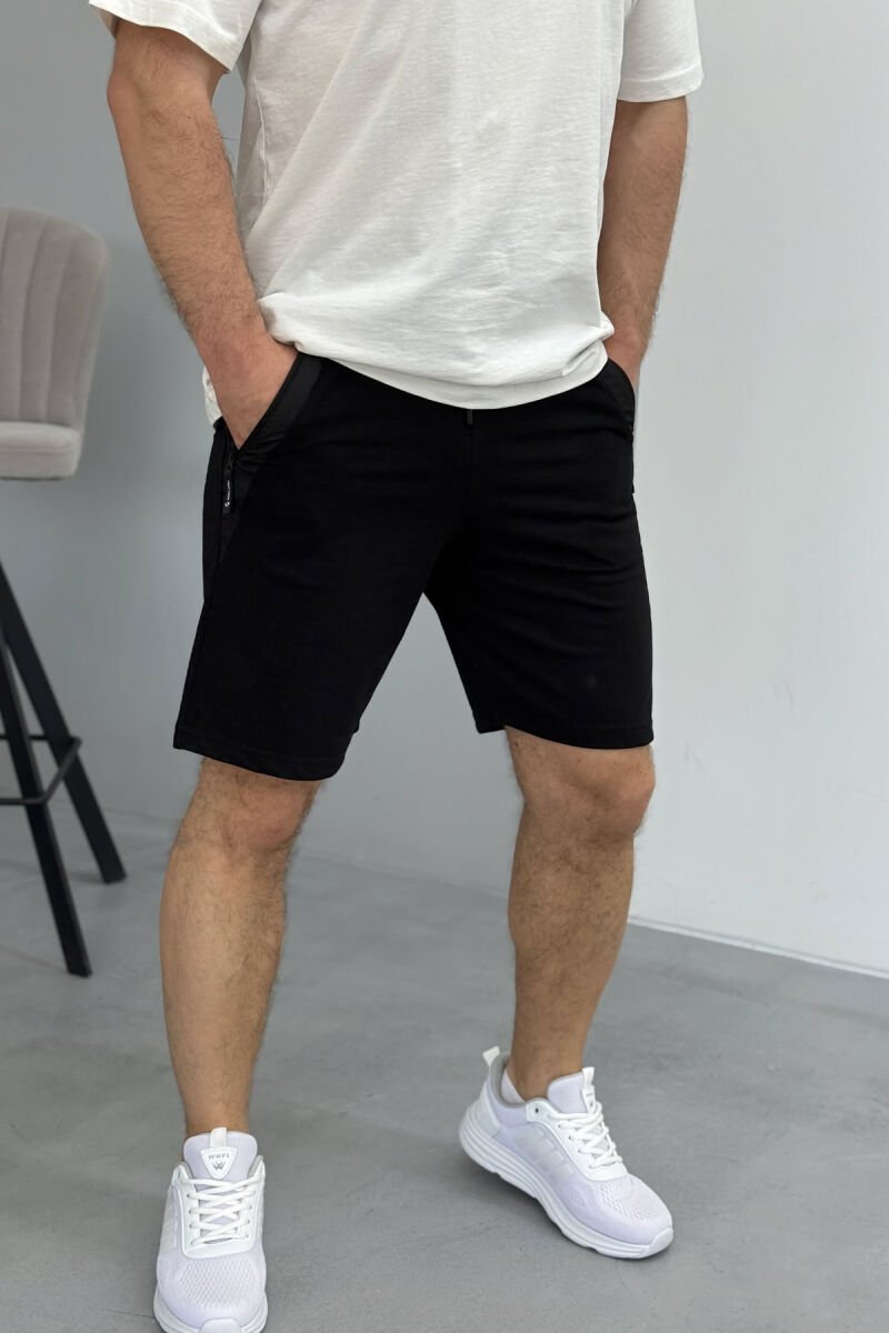 BROKED RULES WRITTING ZIPPER POCKETS MEN SHORT SWEATPANTS BLACK/ E ZEZE - 1