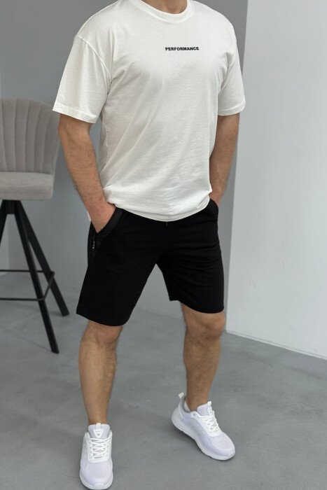 BROKED RULES WRITTING ZIPPER POCKETS MEN SHORT SWEATPANTS BLACK/ E ZEZE - 3