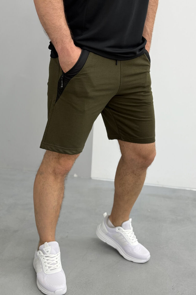 BROKED RULES WRITTING ZIPPER POCKETS MEN SHORT SWEATPANTS GREEN/JESHILE - 1