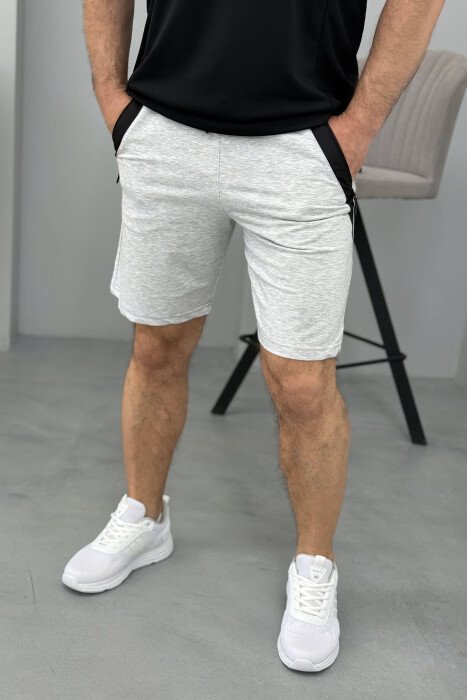 BROKED RULES WRITTING ZIPPER POCKETS MEN SHORT SWEATPANTS LIGHT GREY/GZ - 1