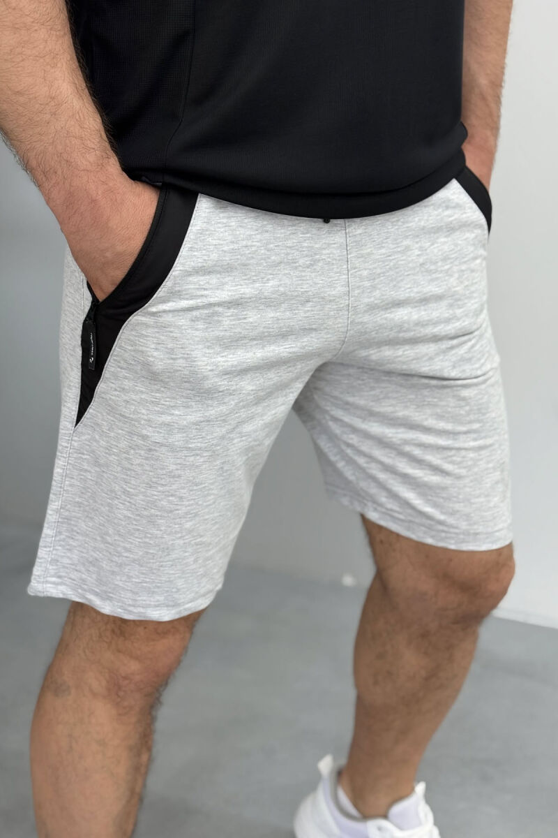 BROKED RULES WRITTING ZIPPER POCKETS MEN SHORT SWEATPANTS LIGHT GREY/GZ - 3