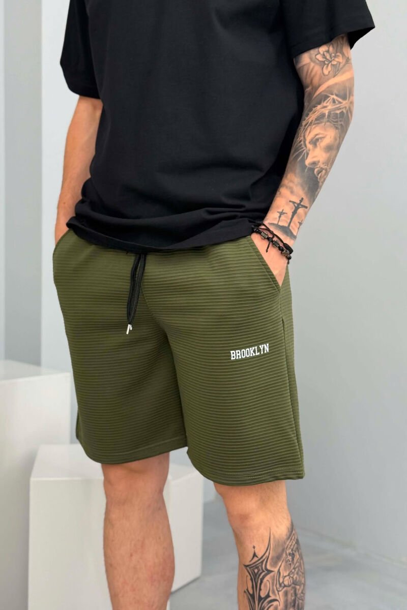 BROOKLYN ONE COLOR ELASTIC WAIST MEN SHORT SWEATPANTS GREEN/JESHILE - 2