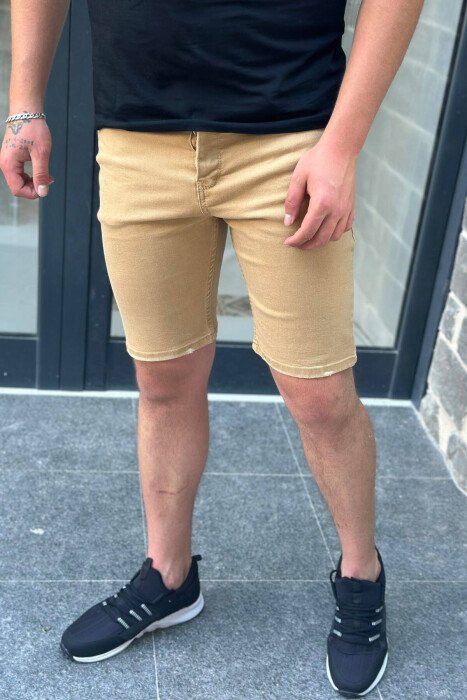 BROWN SHORTS MAN JEANS LIGHT BROWN/KAZB - KLAUDIO FASHION