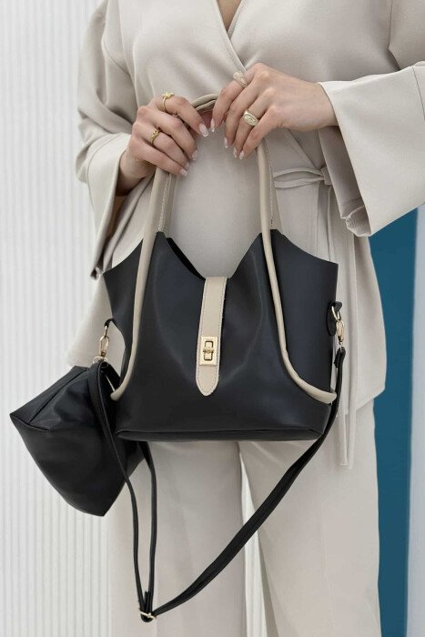 BUCKLE SIMPLE LEATHER WOMEN BAG BLACK/ E ZEZE - 2