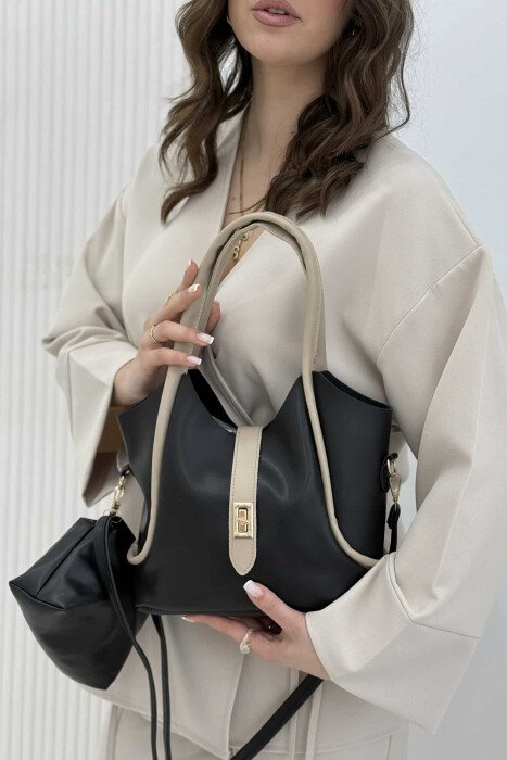 BUCKLE SIMPLE LEATHER WOMEN BAG BLACK/ E ZEZE 