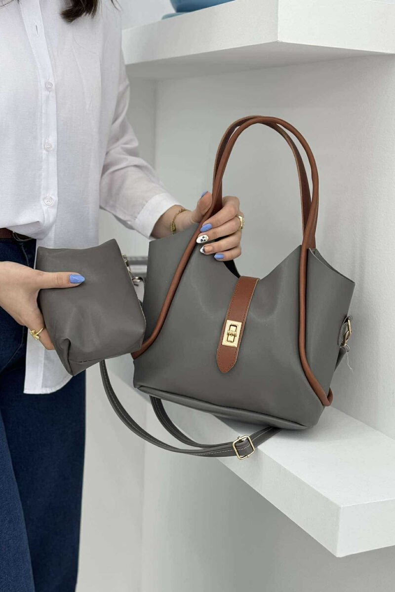 BUCKLE SIMPLE LEATHER WOMEN BAG GREY/GRI - 1