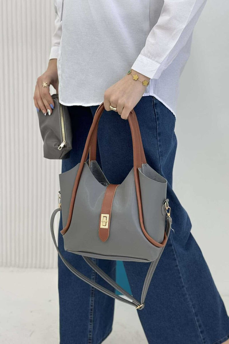 BUCKLE SIMPLE LEATHER WOMEN BAG GREY/GRI - 2