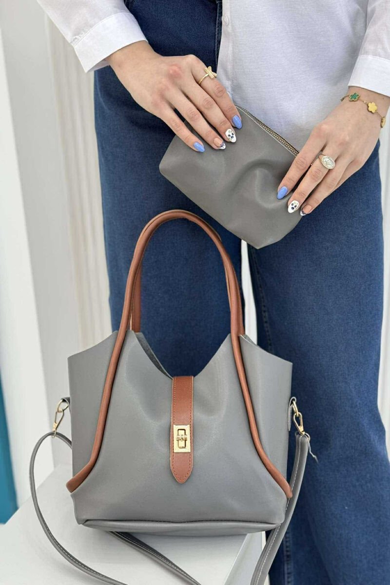 BUCKLE SIMPLE LEATHER WOMEN BAG GREY/GRI - 3