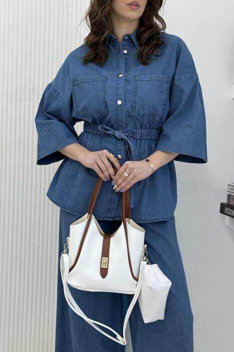 BUCKLE SIMPLE LEATHER WOMEN BAG WHITE-E BARDHE - 3