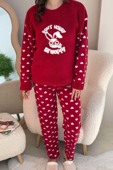 BUNNY IMAGE WOMEN PYJAMAS BURGUNDY/VISHNJE - KLAUDIO FASHION