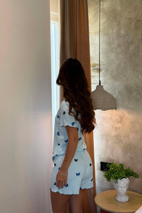 BUTTERFLY DESIGN SHIRT + SHORTS WOMAN PYJAMAS LIGHTBLUE/BZ - 2