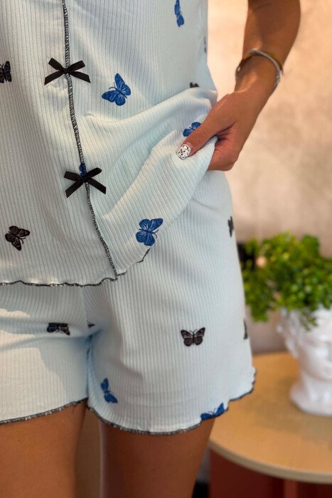BUTTERFLY DESIGN SHIRT + SHORTS WOMAN PYJAMAS LIGHTBLUE/BZ - 4