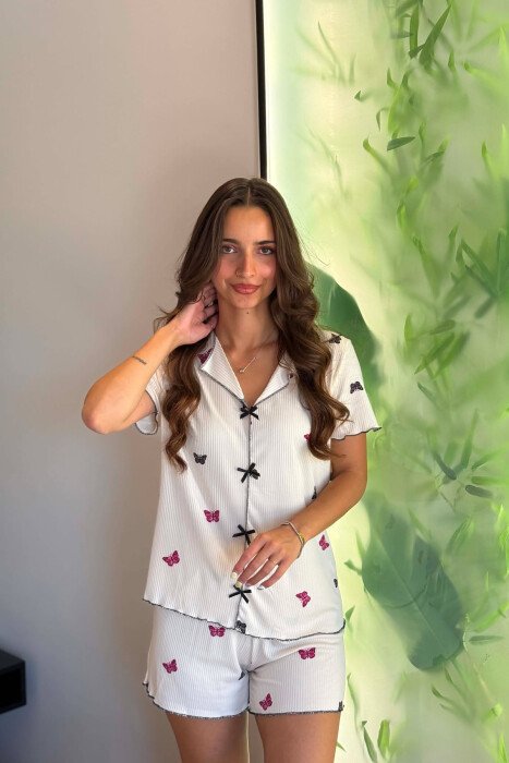 BUTTERFLY DESIGN SHIRT + SHORTS WOMAN PYJAMAS POWDER/PUDER - 2