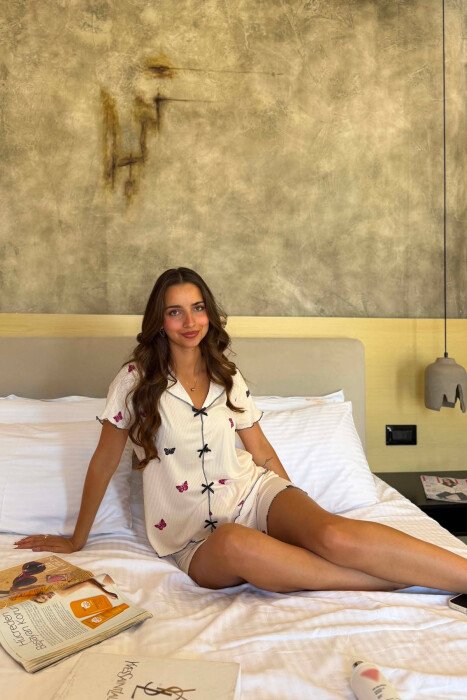 BUTTERFLY DESIGN SHIRT + SHORTS WOMAN PYJAMAS POWDER/PUDER - 5