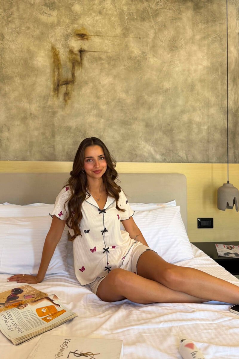 BUTTERFLY DESIGN SHIRT + SHORTS WOMAN PYJAMAS POWDER/PUDER - 5