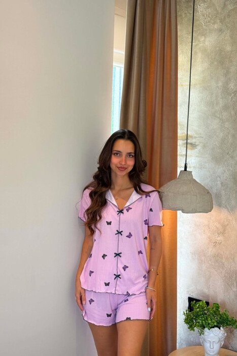 BUTTERFLY DESIGN SHIRT + SHORTS WOMAN PYJAMAS PURPLE/LEJLA - KLAUDIO FASHION