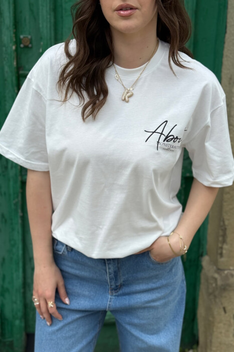 BUTTERFLY IMAGE WRITTINGS WOMEN T-SHIRT WHITE-E BARDHE - 3