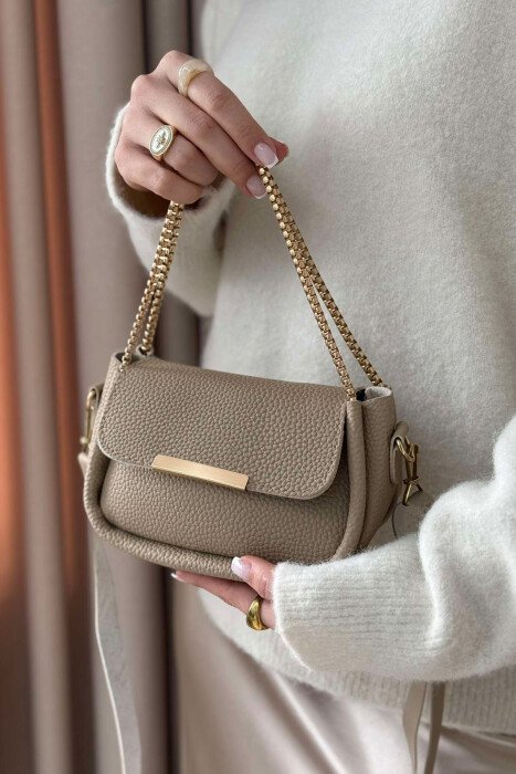 BUTTON DETAIL LEATHER WOMEN BAG BEIGE/BEZHE - 1
