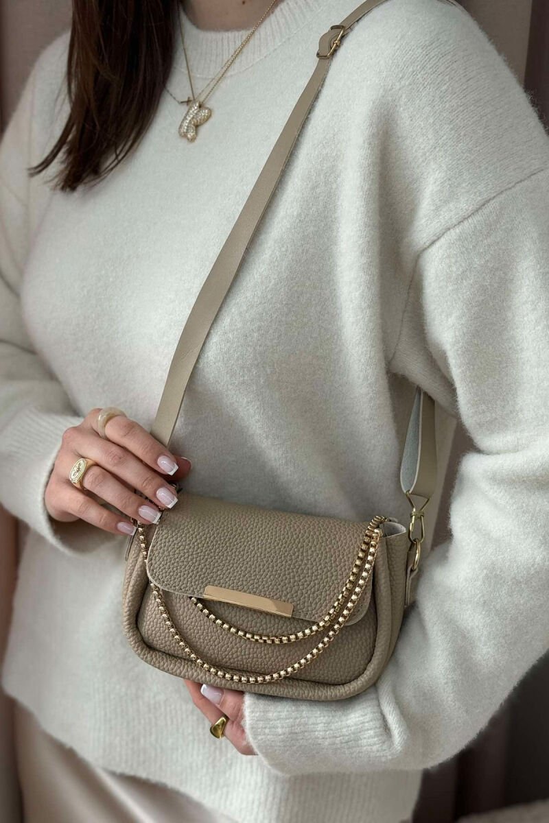 BUTTON DETAIL LEATHER WOMEN BAG BEIGE/BEZHE - 2
