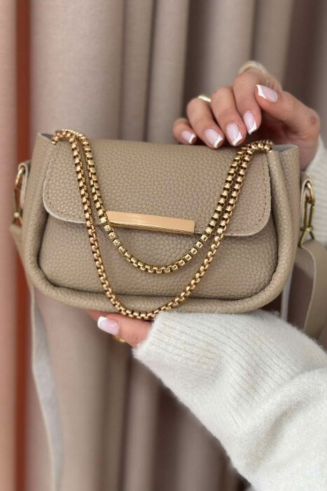 BUTTON DETAIL LEATHER WOMEN BAG BEIGE/BEZHE - 3