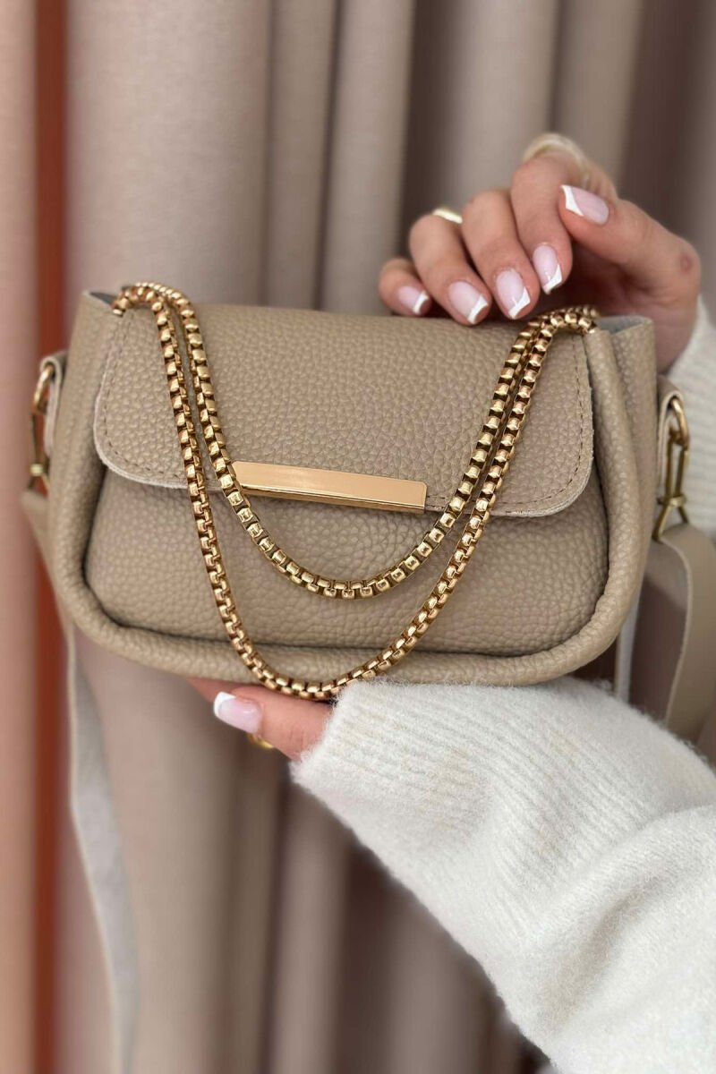 BUTTON DETAIL LEATHER WOMEN BAG BEIGE/BEZHE - 3