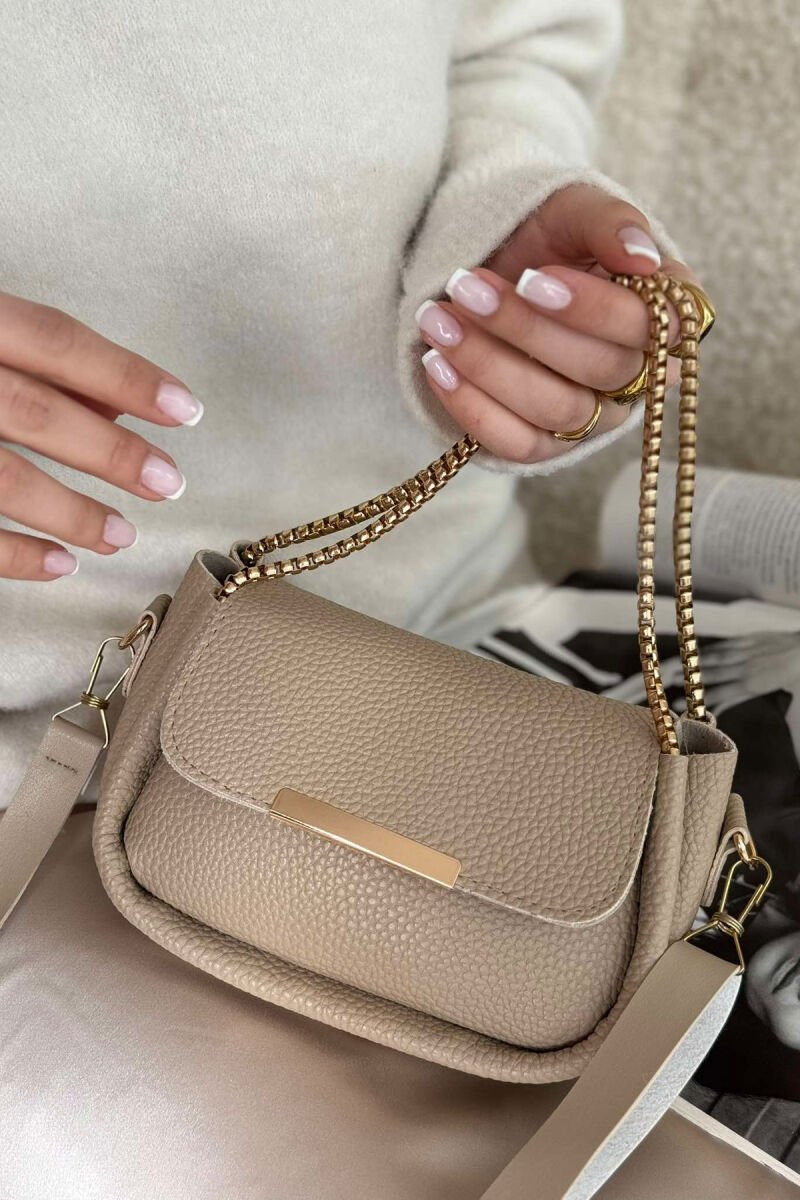 BUTTON DETAIL LEATHER WOMEN BAG BEIGE/BEZHE - 4