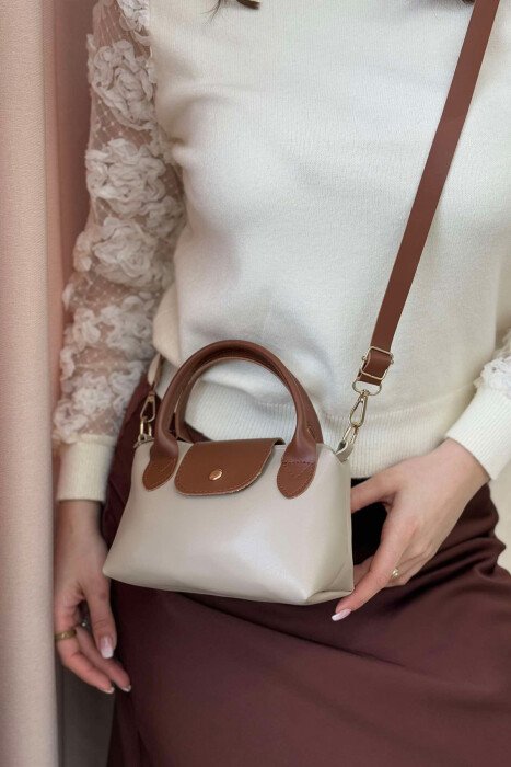 BUTTON DETAIL LEATHER WOMEN BAG BEIGE/BEZHE - 2
