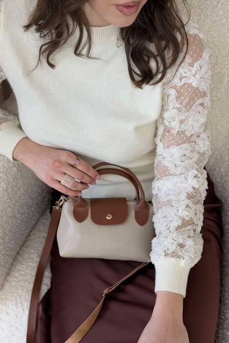 BUTTON DETAIL LEATHER WOMEN BAG BEIGE/BEZHE - 3