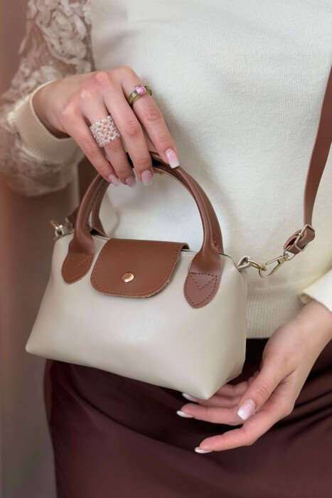 BUTTON DETAIL LEATHER WOMEN BAG BEIGE/BEZHE - 4