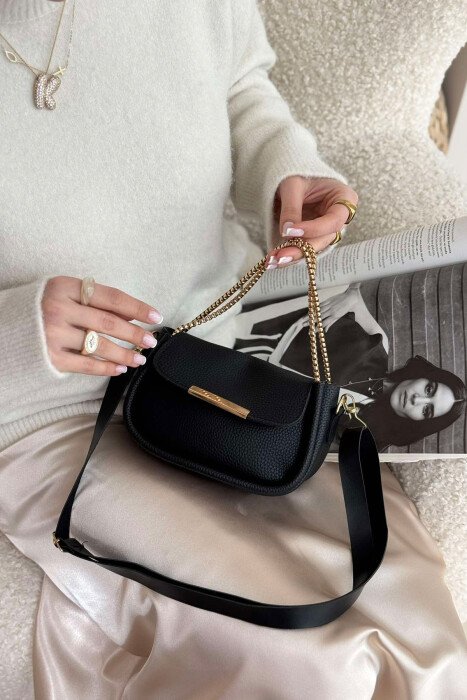 BUTTON DETAIL LEATHER WOMEN BAG BLACK/ E ZEZE - 2