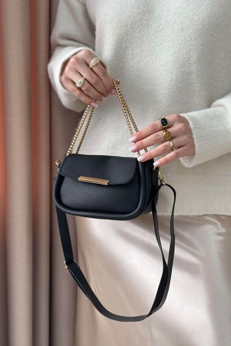BUTTON DETAIL LEATHER WOMEN BAG BLACK/ E ZEZE - 4