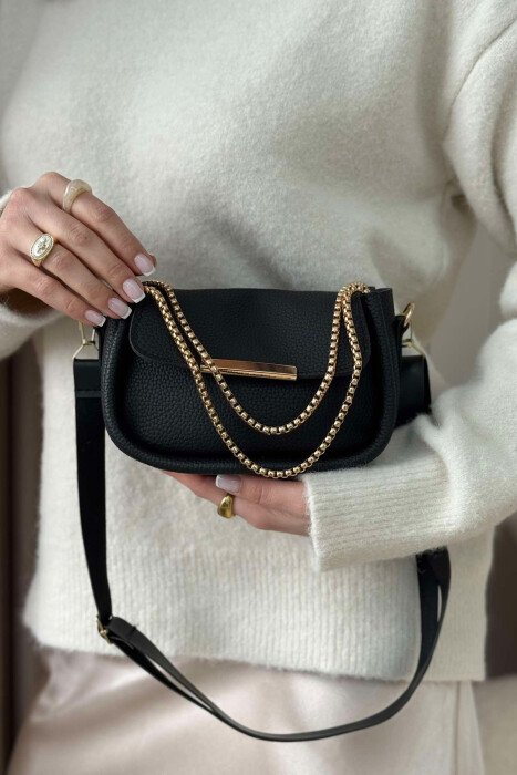 BUTTON DETAIL LEATHER WOMEN BAG BLACK/ E ZEZE 