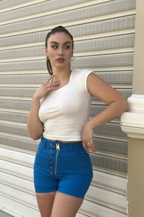 BUTTON DETAIL WOMAN SHORT JEANS BLUE/BLU 