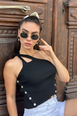 BUTTON DETAIL WOMAN TOP BLACK/ E ZEZE - KLAUDIO FASHION
