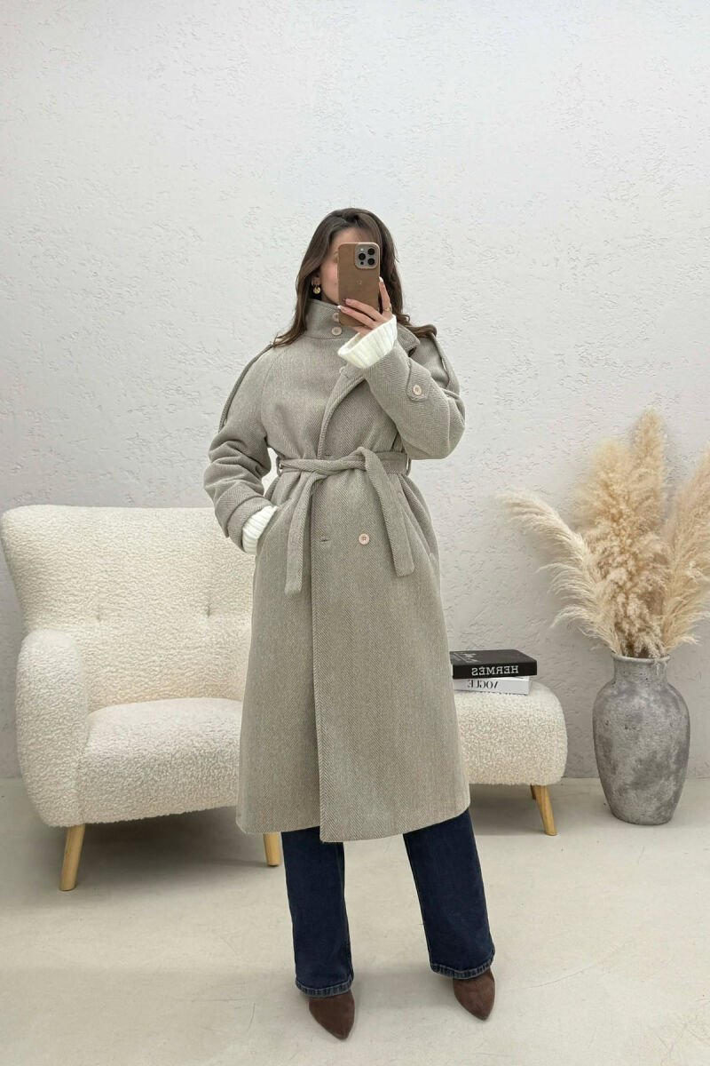 BUTTON DETAILS LONG WOMAN COAT GREY/GRI - 1