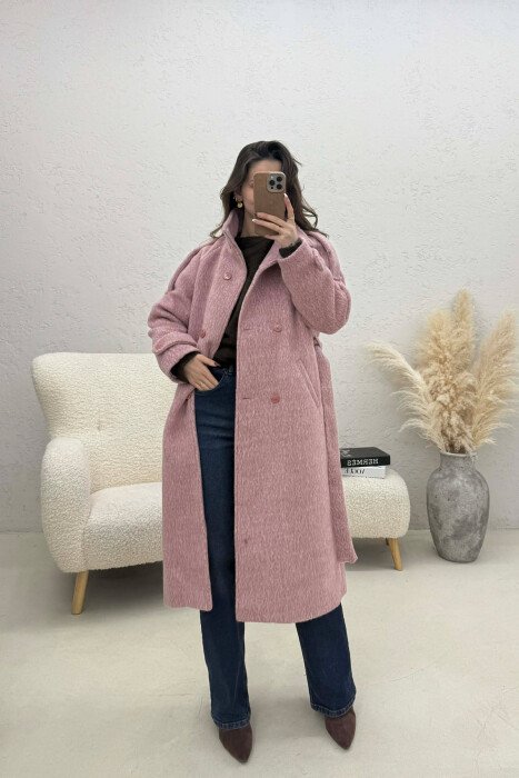BUTTON DETAILS LONG WOMAN COAT POWDER/PUDER - 2