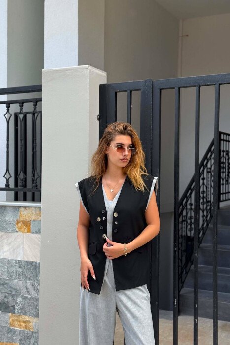 BUTTON DETAILS WOMAN VEST BLACK/ E ZEZE - 1