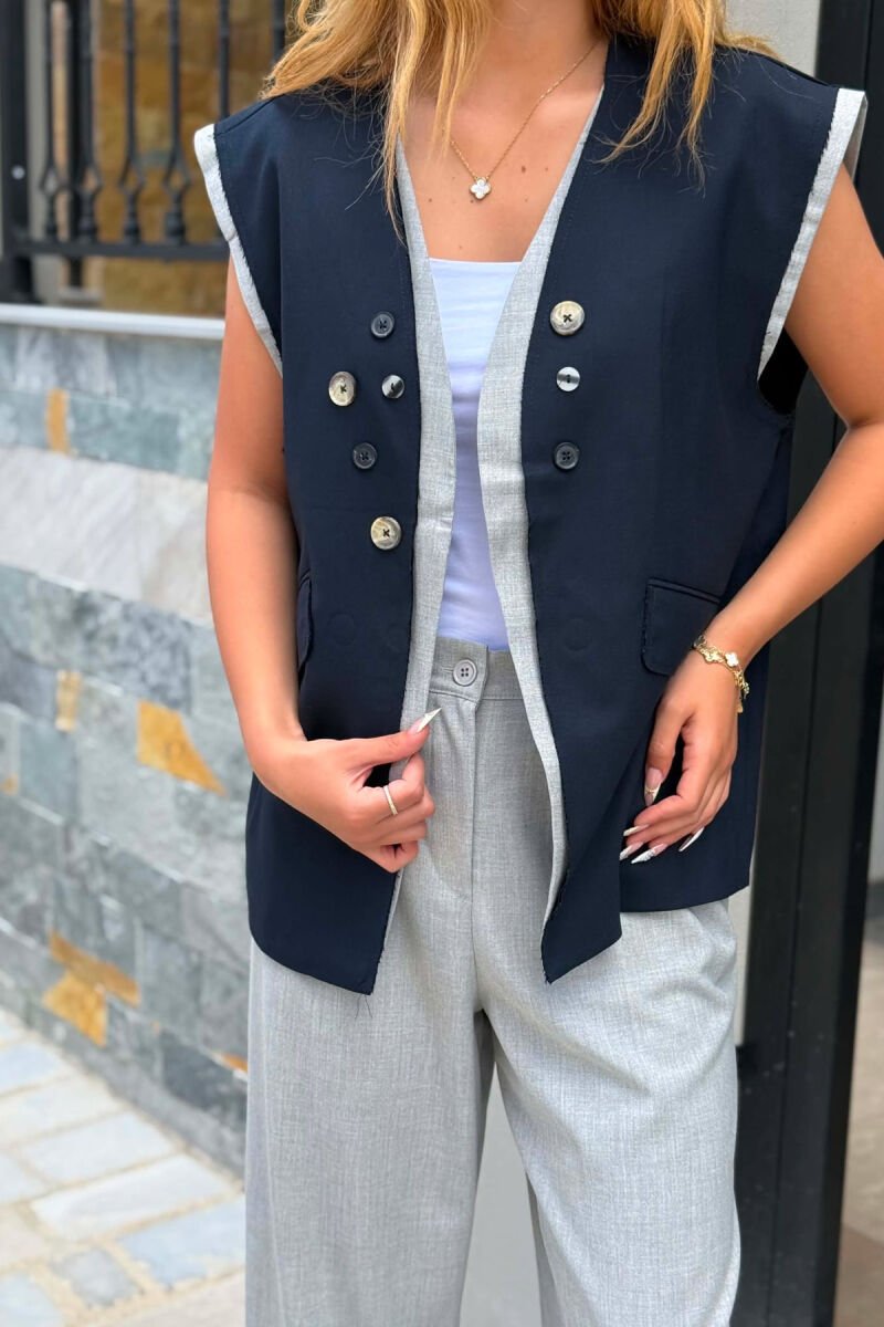 BUTTON DETAILS WOMAN VEST BLUE/BLU - 3