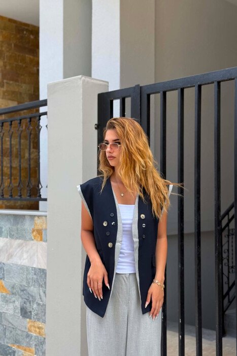 BUTTON DETAILS WOMAN VEST BLUE/BLU - 4