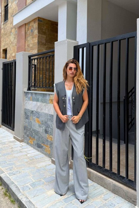 BUTTON DETAILS WOMAN VEST DARK GREY/GEE - 5