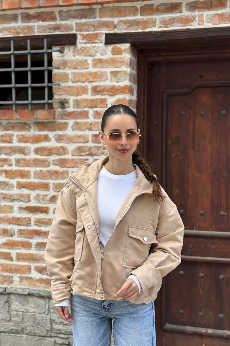 BUTTONED AND ZIPPER WOMAN JACKET BEIGE/BEZHE - 1