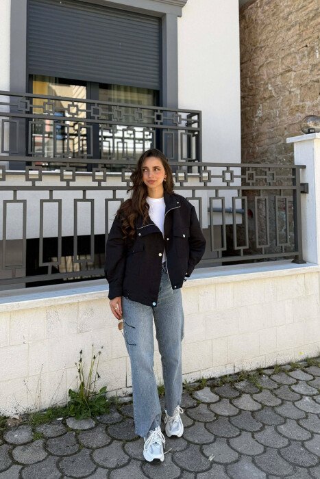 BUTTONED AND ZIPPER WOMAN JACKET BLACK/ E ZEZE - KLAUDIO FASHION