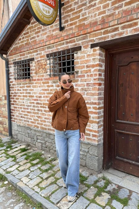 BUTTONED AND ZIPPER WOMAN JACKET BROWN/KAFE - 2
