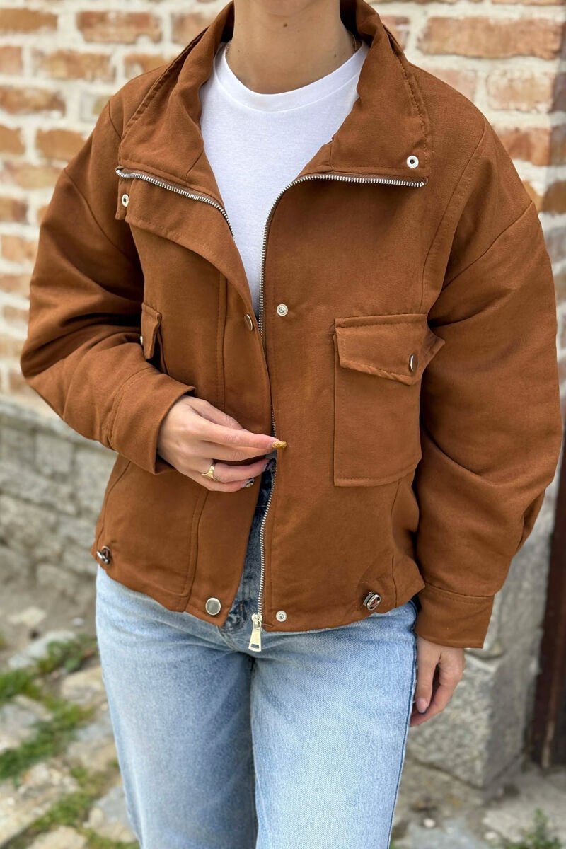 BUTTONED AND ZIPPER WOMAN JACKET BROWN/KAFE - 3