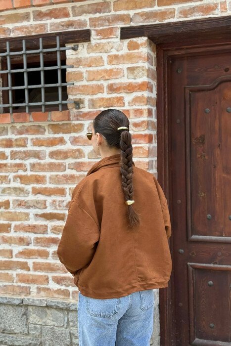BUTTONED AND ZIPPER WOMAN JACKET BROWN/KAFE - 4