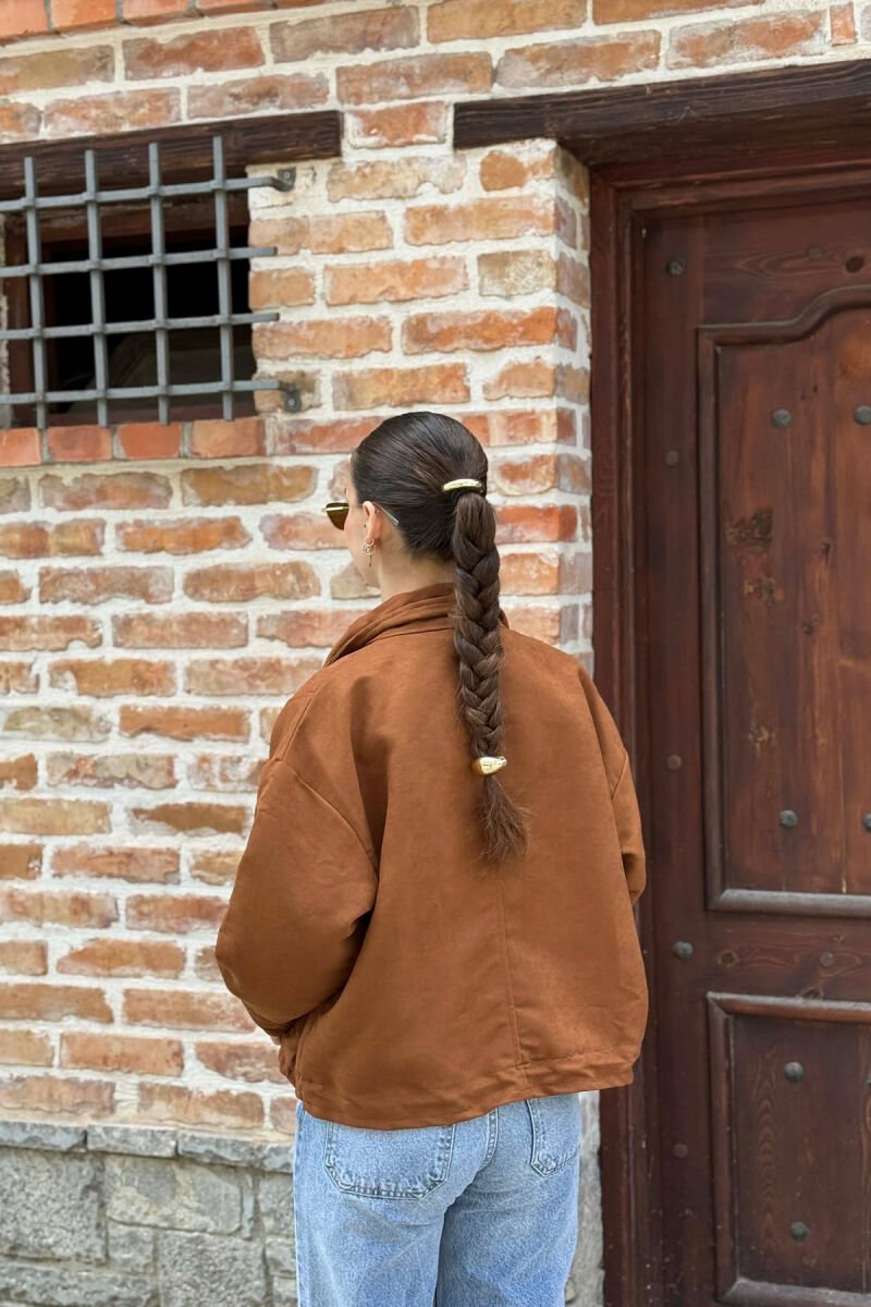 BUTTONED AND ZIPPER WOMAN JACKET BROWN/KAFE - 4
