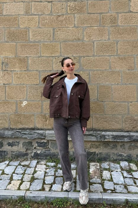 BUTTONED AND ZIPPER WOMAN JACKET DARK BROWN/KAE - 3